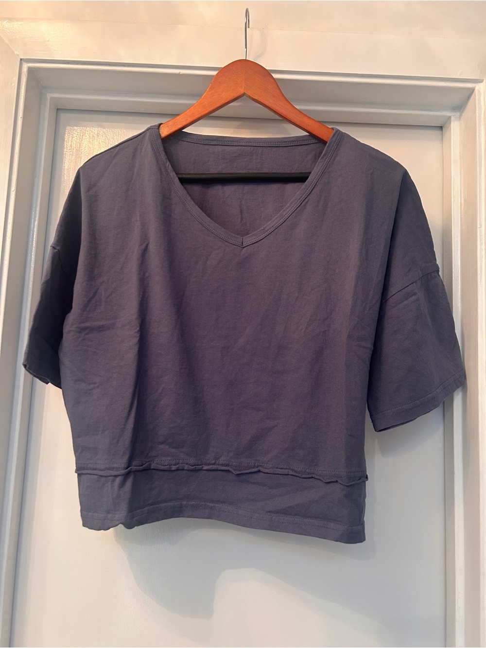 Women’s V-Neck Short Sleeve Crop Top - Slate Blue
